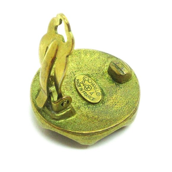Chanel Button Earrings Gold Black Clip-On 94A - Picture 3 of 4